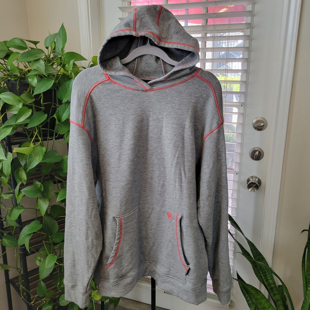 Ariat FR Polartec Flame Resistant Hoodie Gray Red Stitching Mens XL-Tall CAT 2